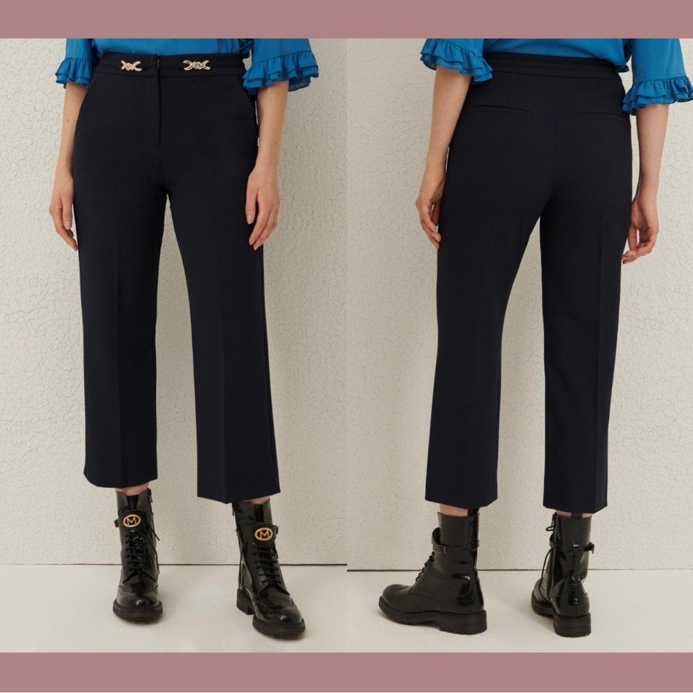 NEW $275 MARELLA [ 12 US ] Chain Detail‎ Fleur Cropped Trousers In Navy